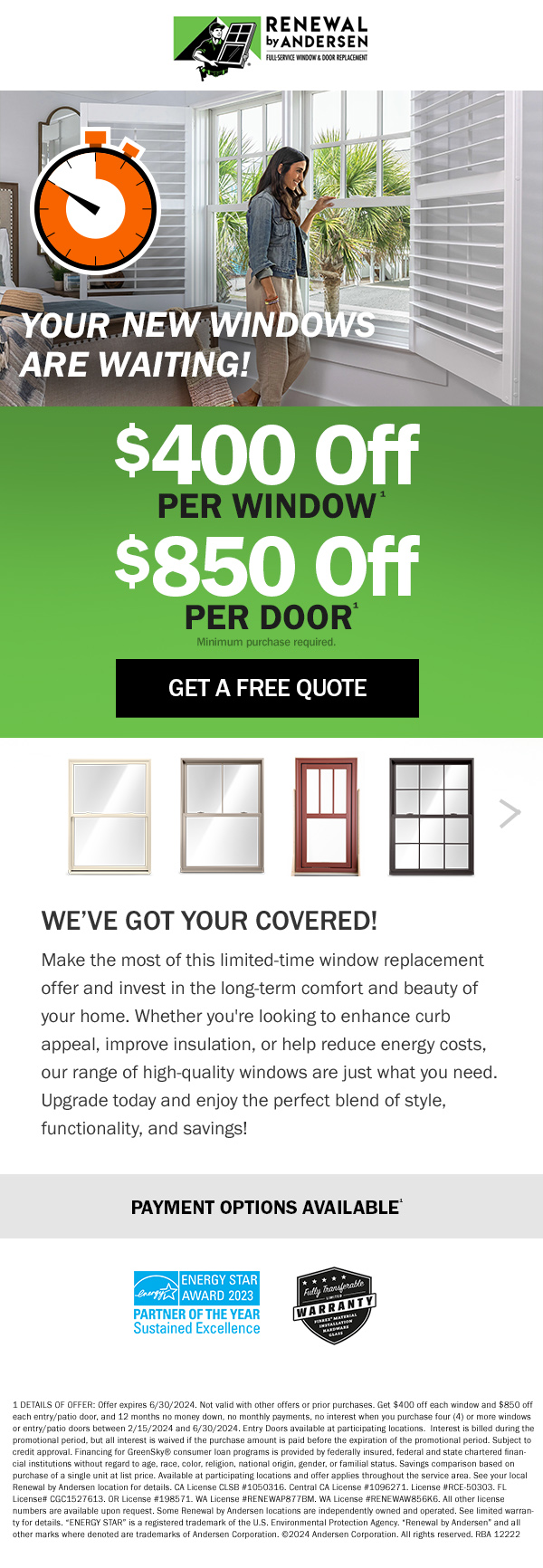 Score! Big Savings on New Windows and Doors and Professional Installation, Affordable Payments